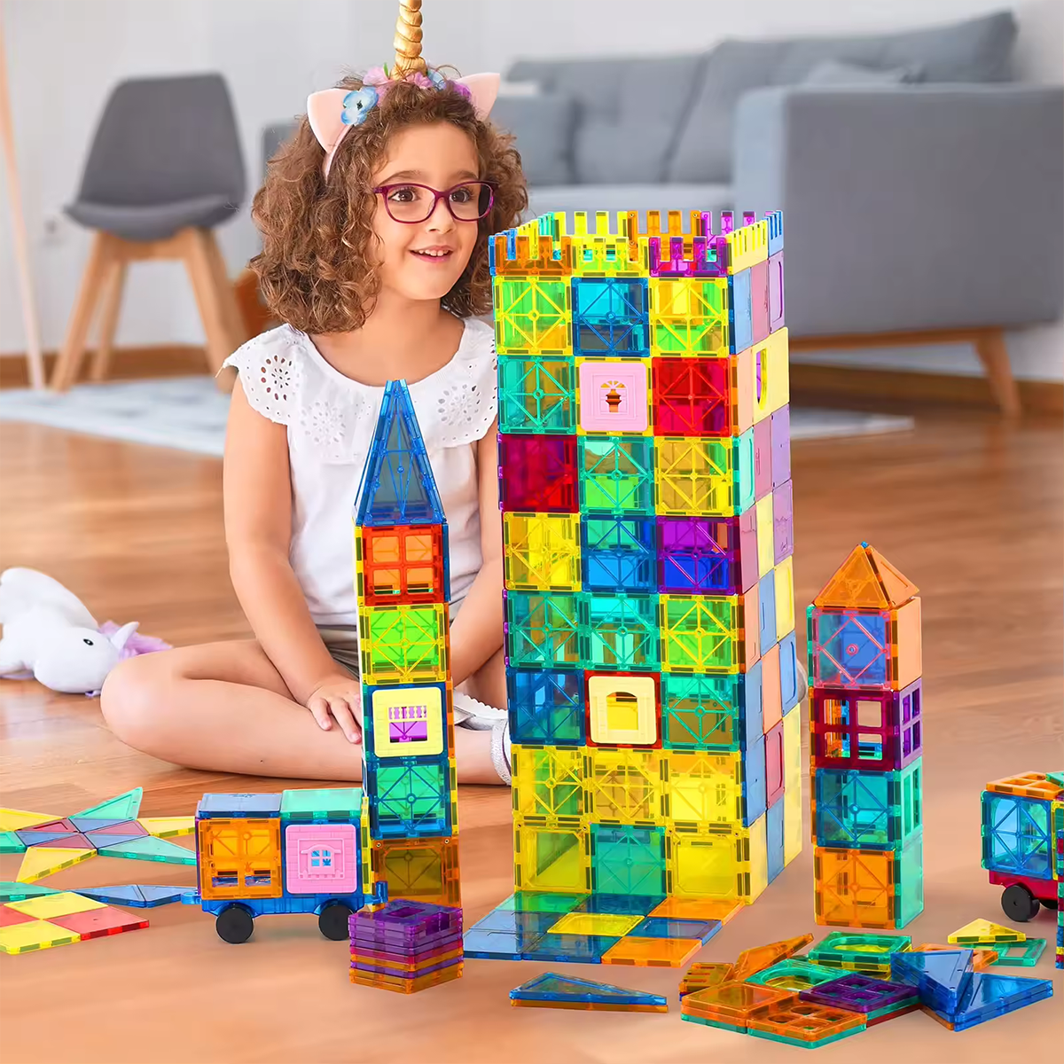 Magnetic Tiles & Blocks for Kids STEM Construction Building Set for Preschool Stacking Fun 96 Pcs