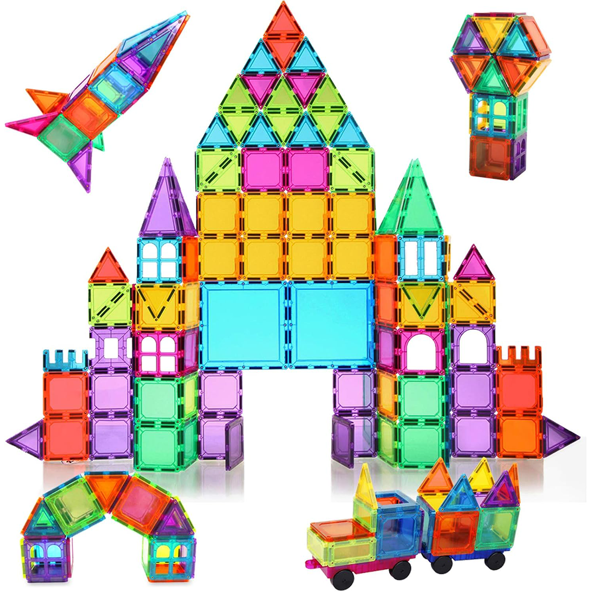 Magnetic Tiles & Blocks for Kids STEM Construction Building Set for Preschool Stacking Fun 96 Pcs