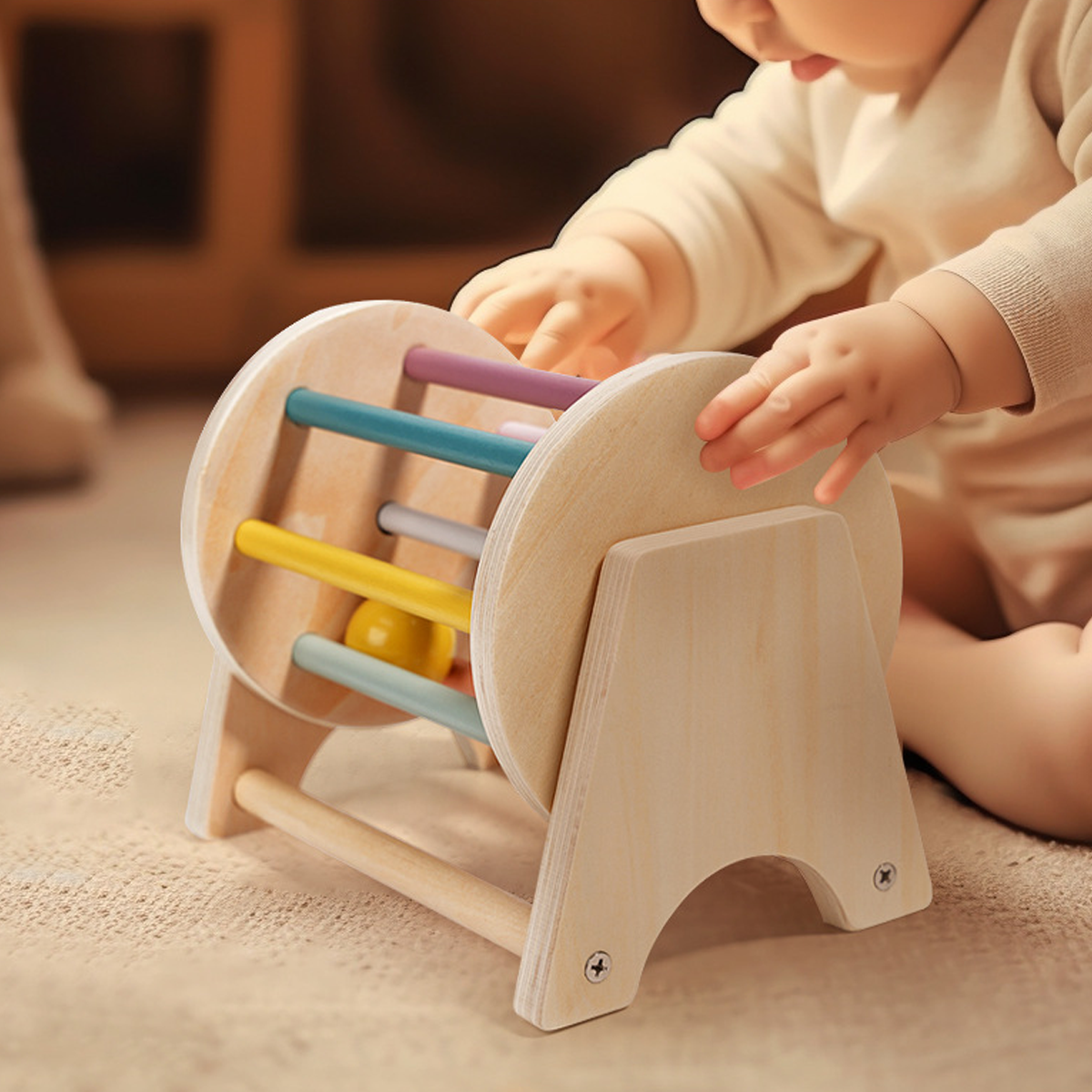 Montessori Infant wooden Rolling Drum Toy