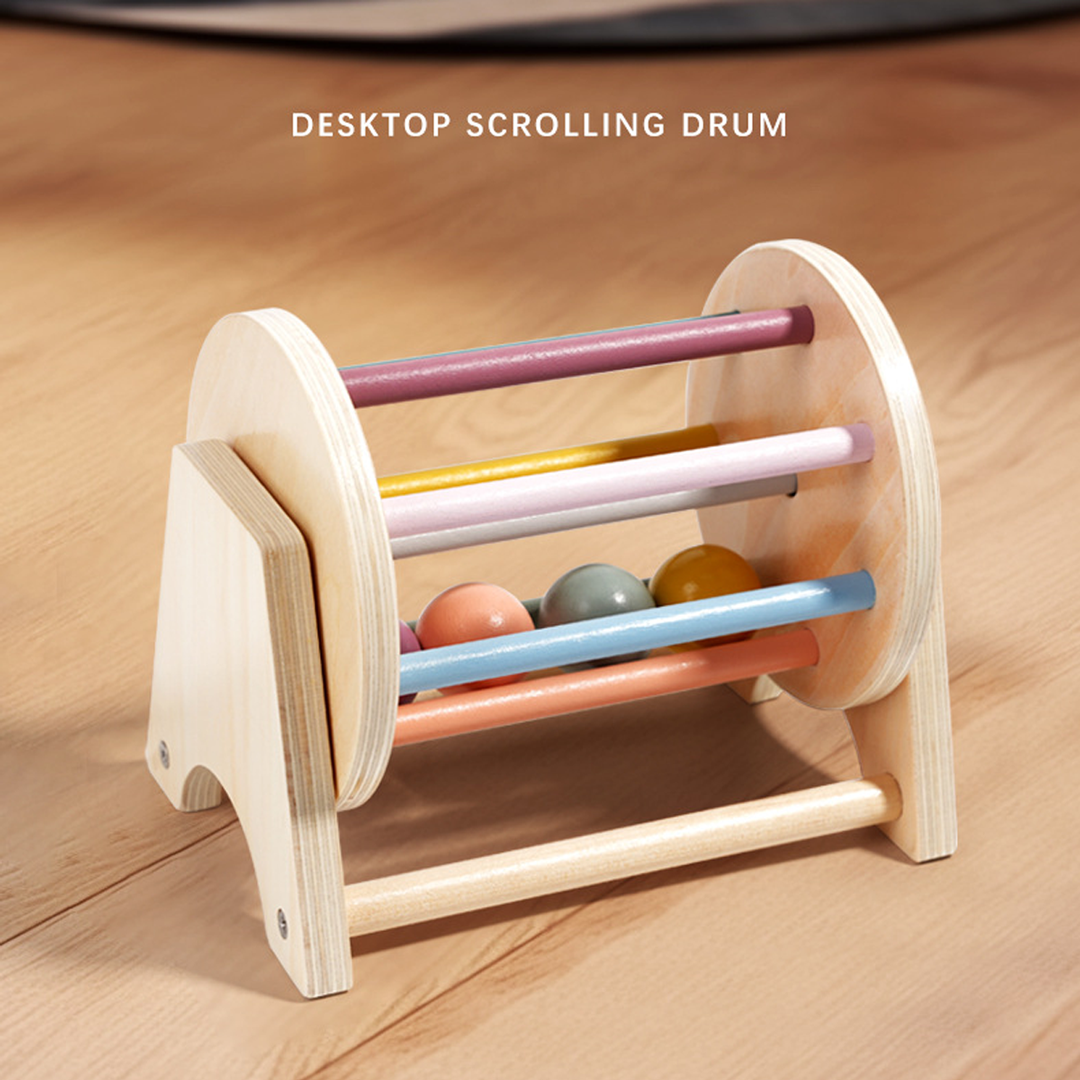 Montessori Infant wooden Rolling Drum Toy