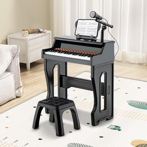 Music Piano Keyboard Kids Learning Toy Instrument with Microphone Black