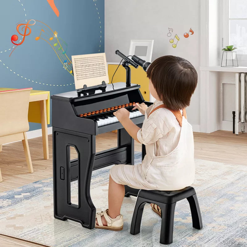 Music Piano Keyboard Kids Learning Toy Instrument with Microphone Black