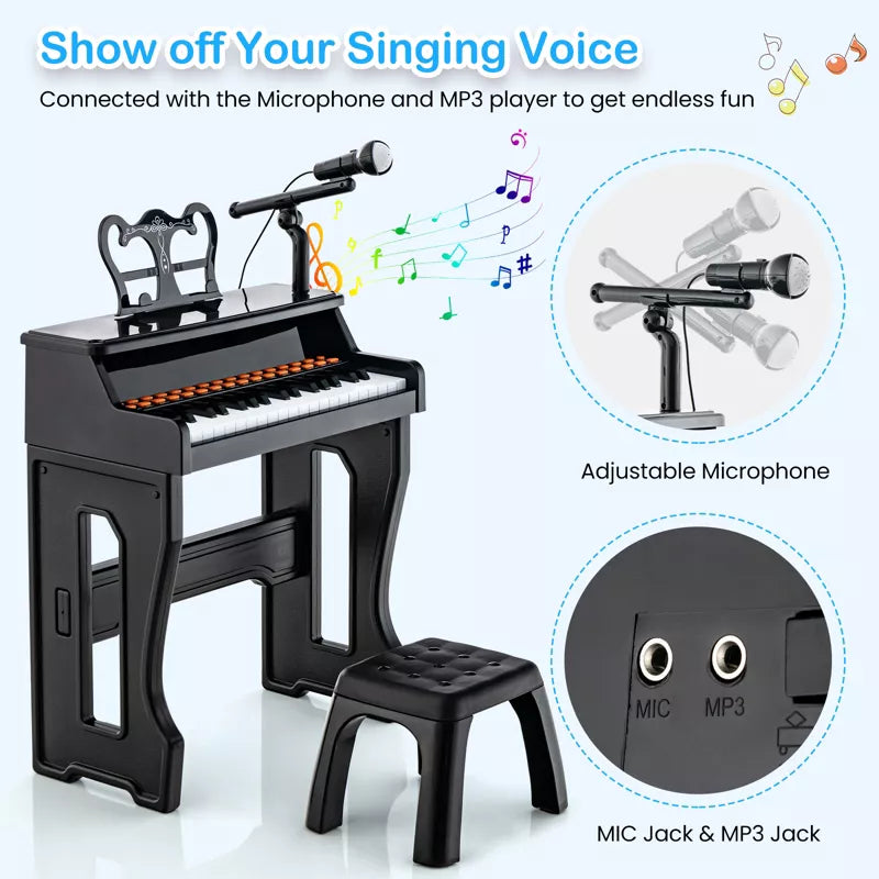 Music Piano Keyboard Kids Learning Toy Instrument with Microphone Black