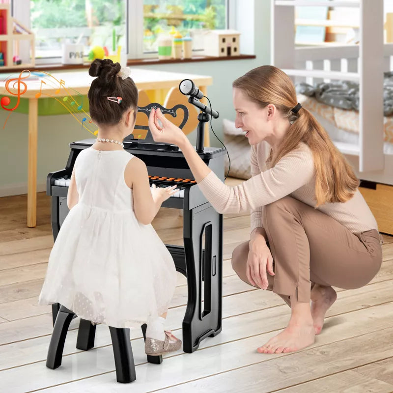 Music Piano Keyboard Kids Learning Toy Instrument with Microphone Black