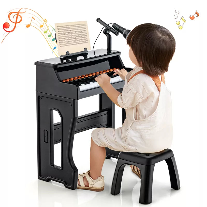 Music Piano Keyboard Kids Learning Toy Instrument with Microphone Black