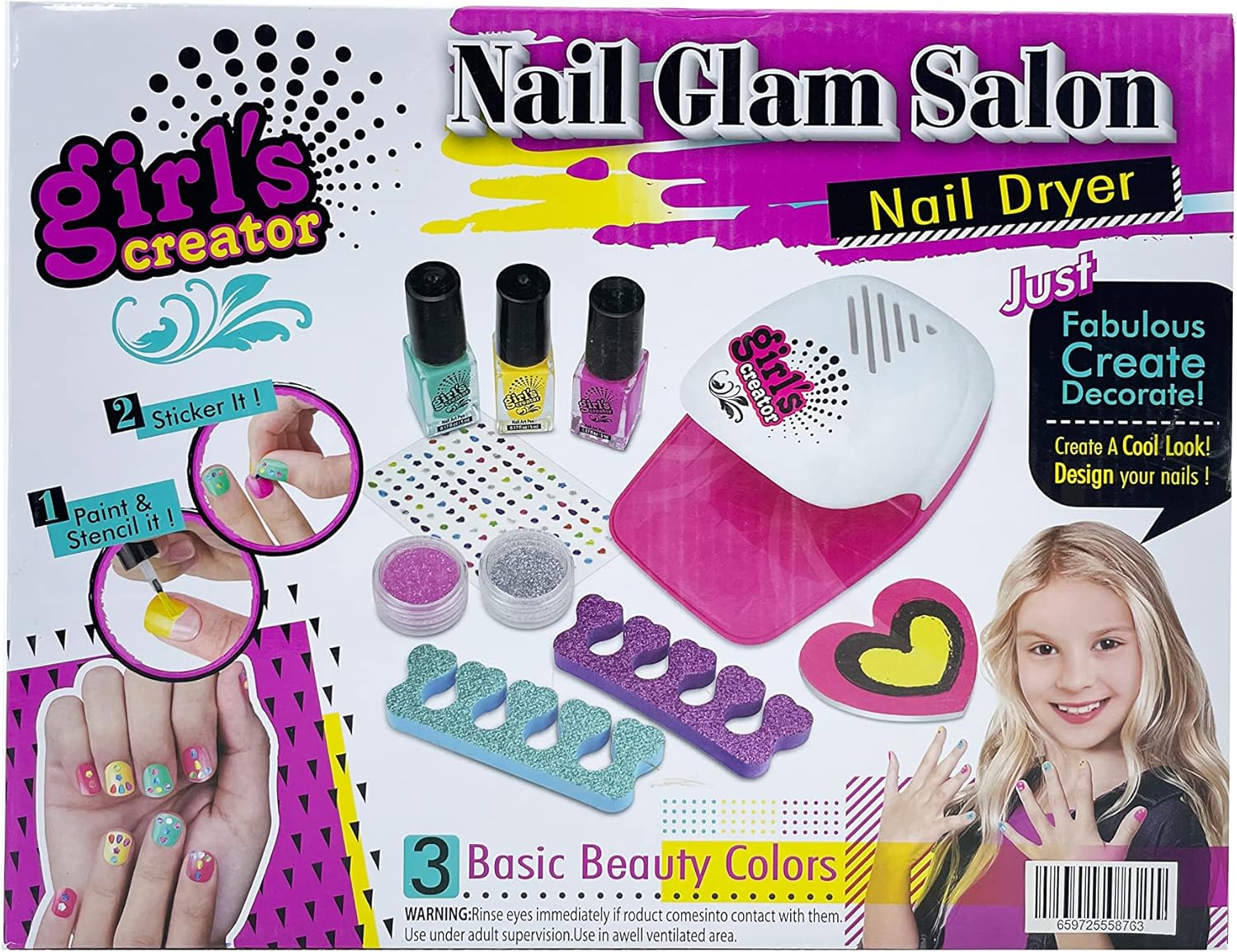 Nail GLAN Salon for Girls Creative Emoji Nail Art Kit for Ages 5-10