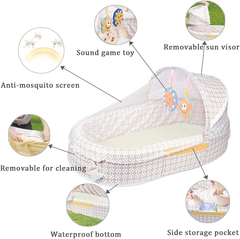 Portable Baby Bed with Mosquito Net, Foldable Infant Crib for Travel & Bedroom