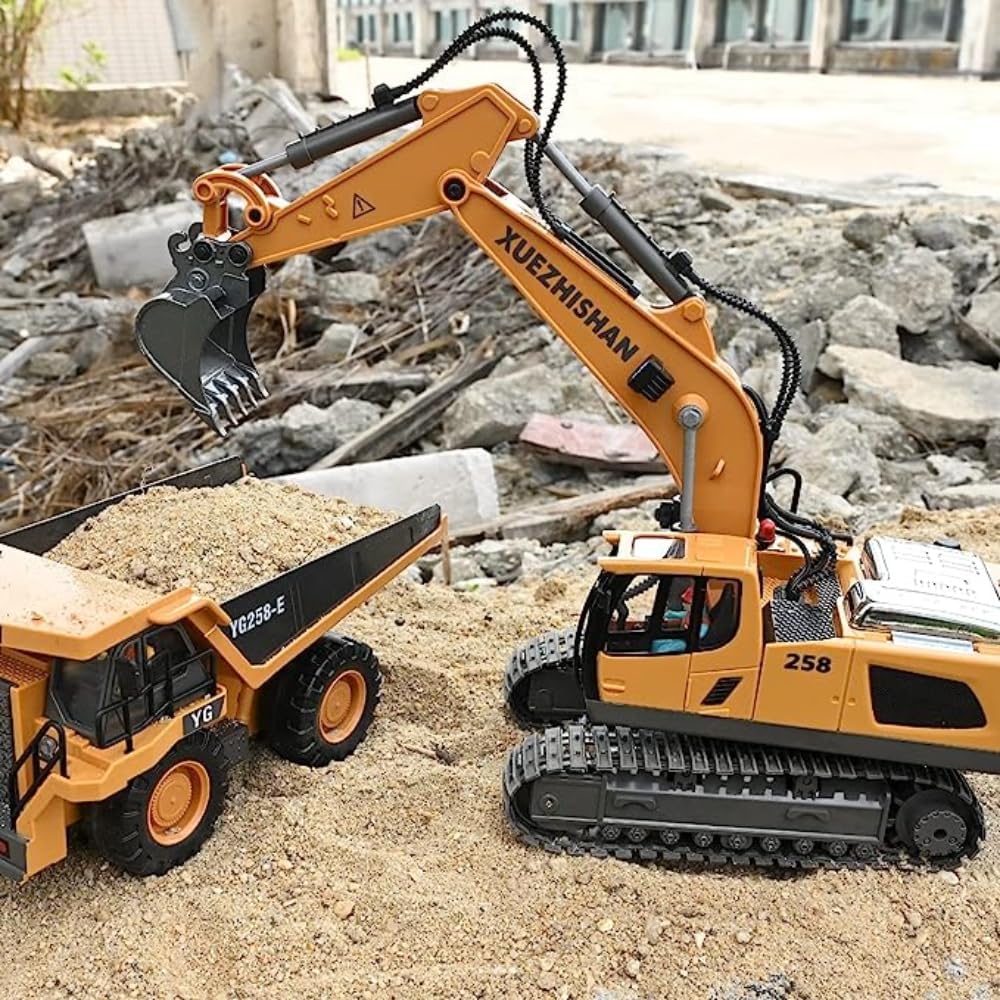 RC Excavator Toy – Diecast Metal Construction Digger for Kids