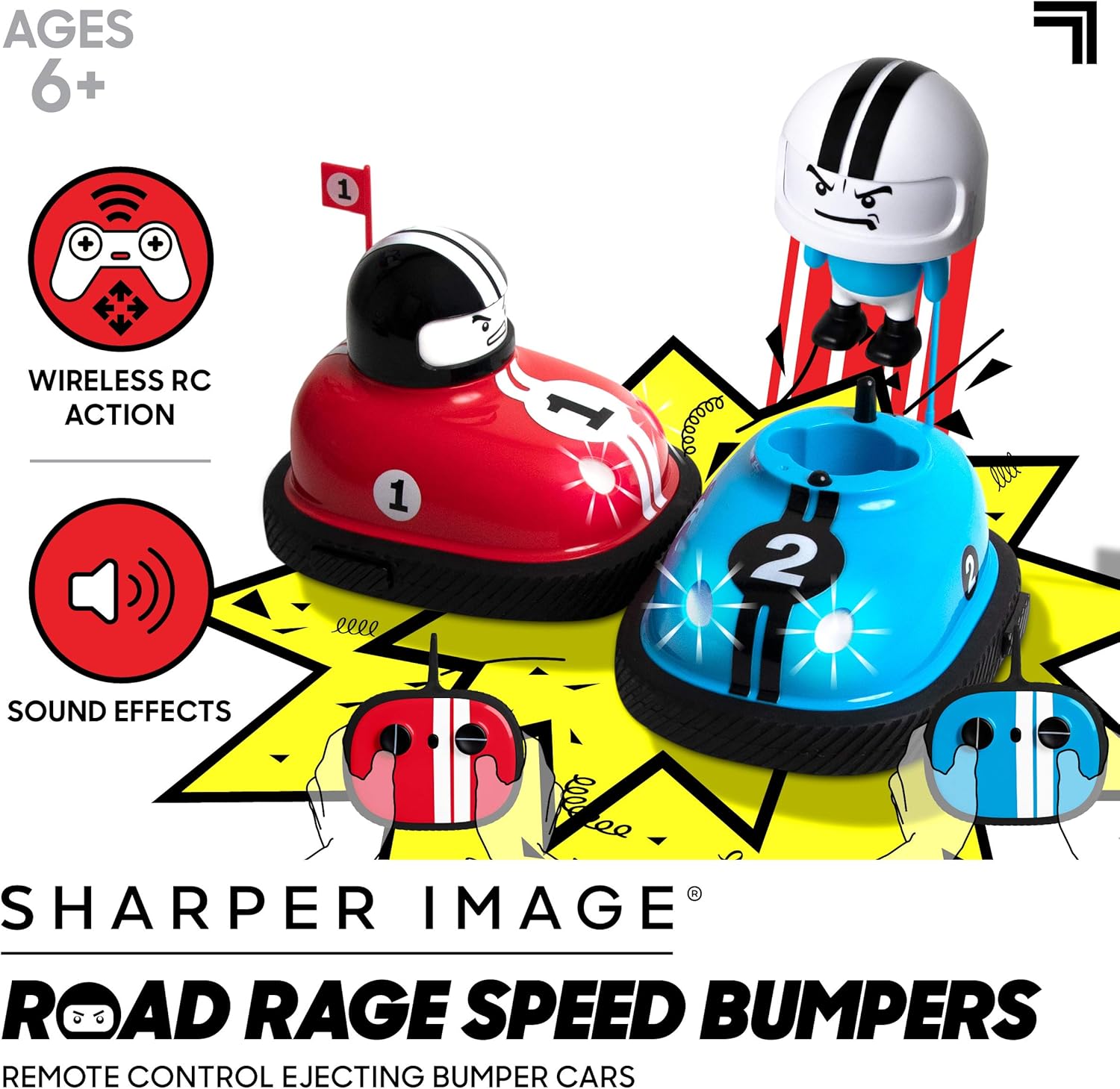 Rage RC Bumper Cars  Head to Head Battle with Ejector Action 2.4 GHz, Red and Blue, Ages 6 and Up