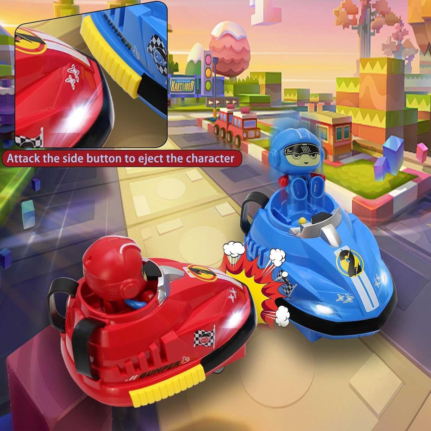 Rage RC Bumper Cars  Head to Head Battle with Ejector Action 2.4 GHz, Red and Blue, Ages 6 and Up