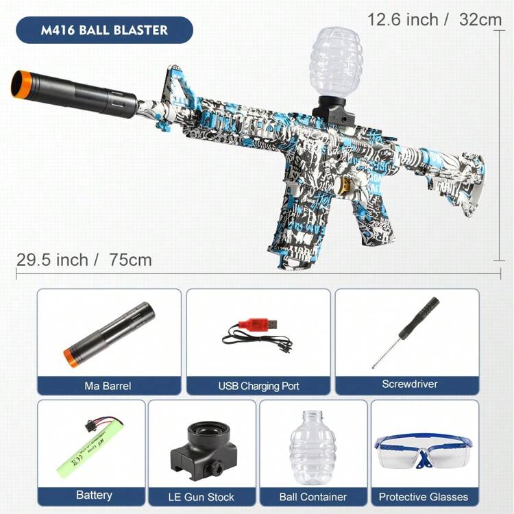 M416 Rifle Blaster Gun Toy with Rechargeable Battery & Safe Goggles Ideal Kids' Gift