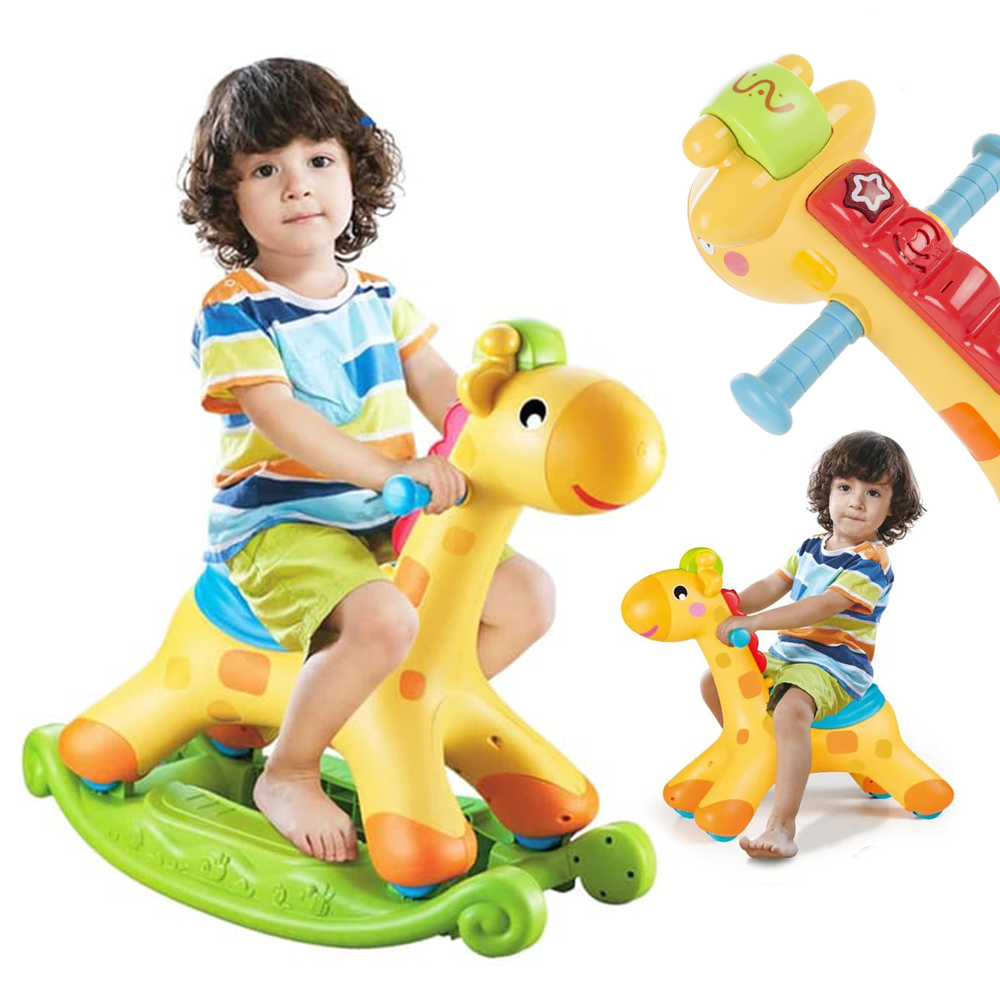 Rocking Giraffe 2-in-1 Ride-On Scoot Toy and Rocking with Music & Storage