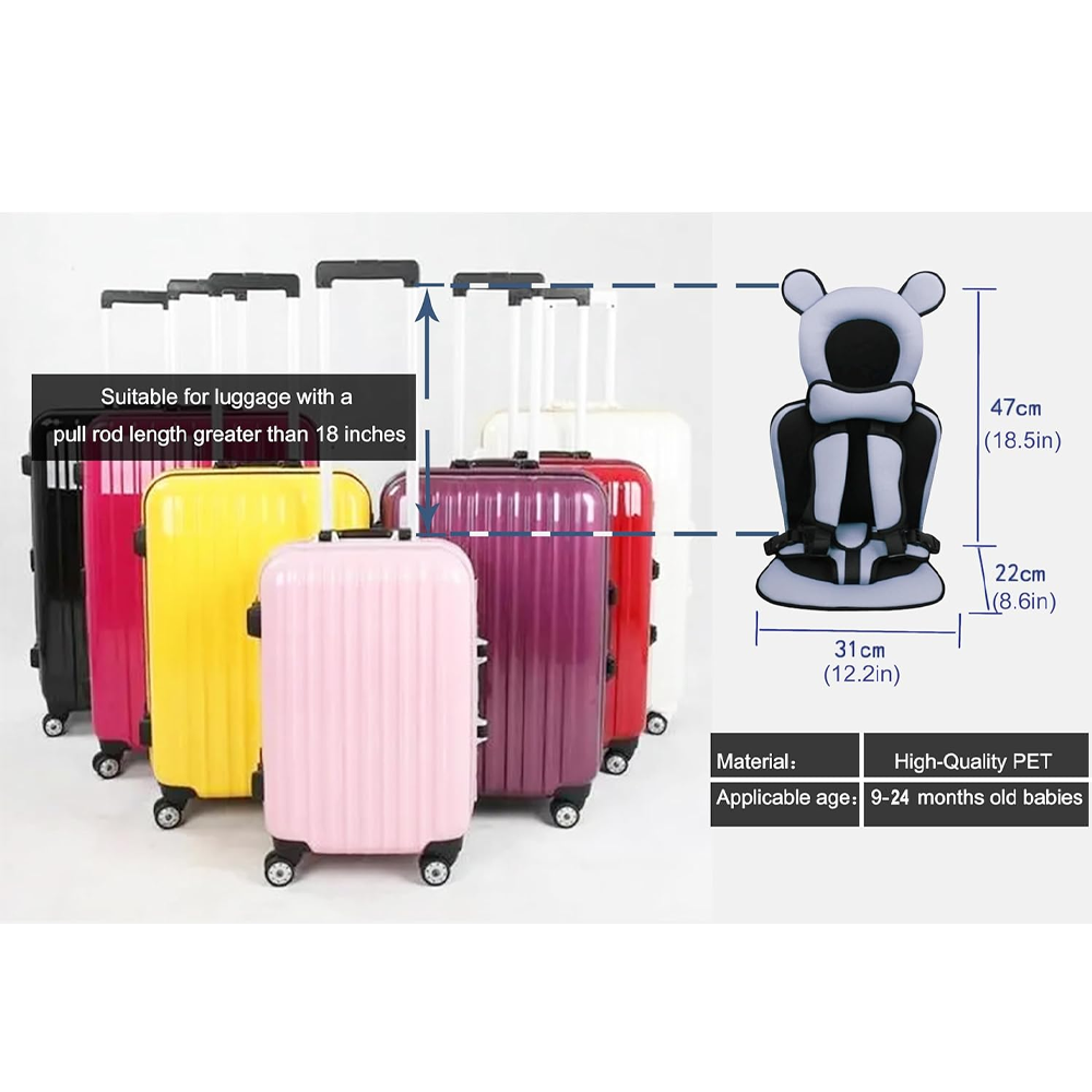 Saicheek Toddler Ride-On Travel Suitcase Baby Car Seat with Safety Rope & Travel Vest Blue