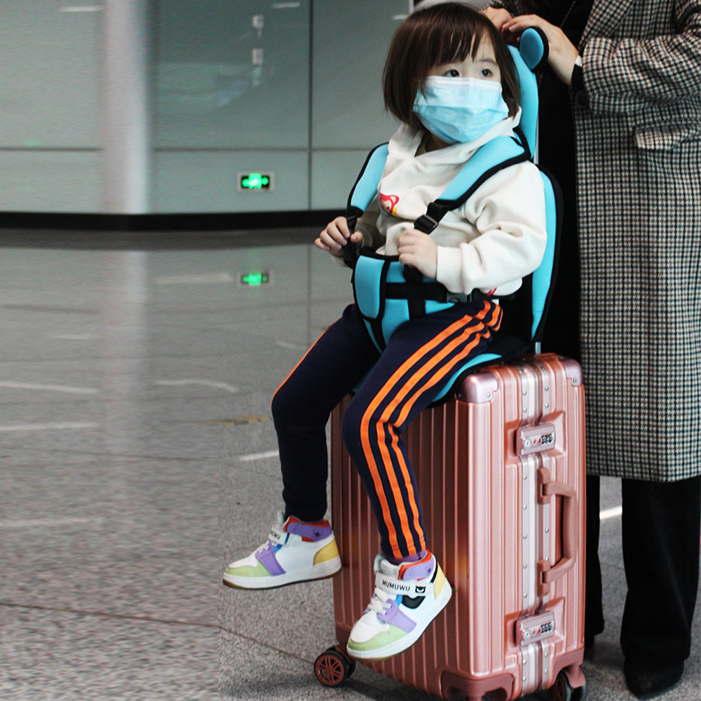 Saicheek Toddler Ride-On Travel Suitcase Baby Car Seat with Safety Rope & Travel Vest Blue