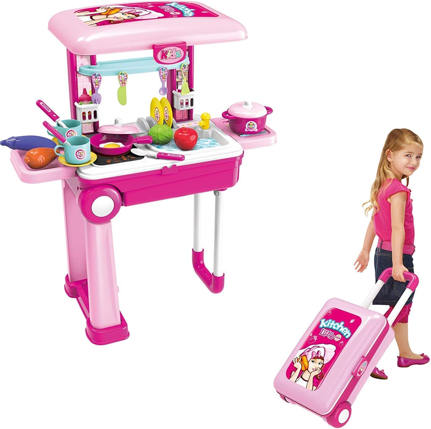 Smartcraft Little Chef Pretend Play Kitchen Set Pink Cooking Toy for Girls