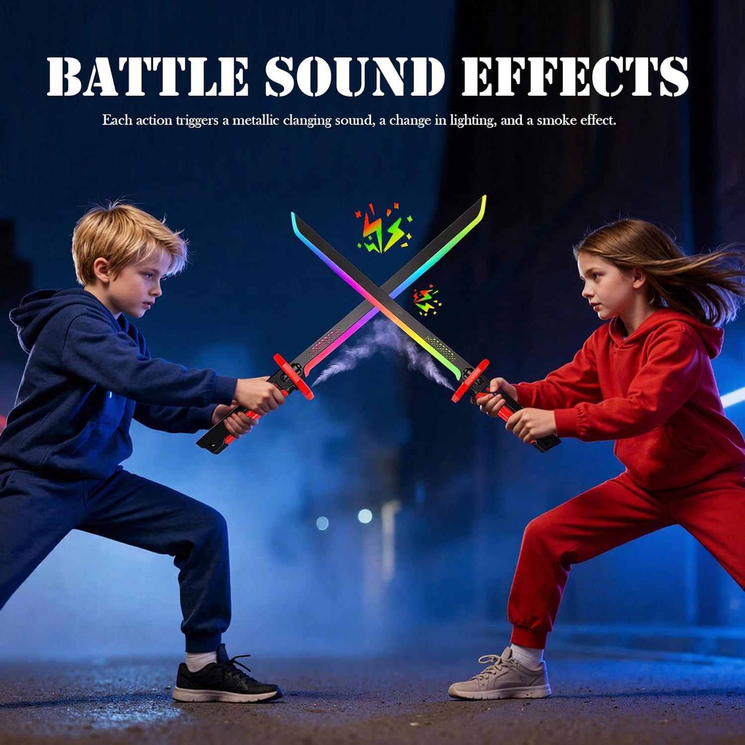 Sparkblade LED Plastic Sword with Smoke, Sparks & Sound, 7-Color Light Up Anime Katana 80 CM
