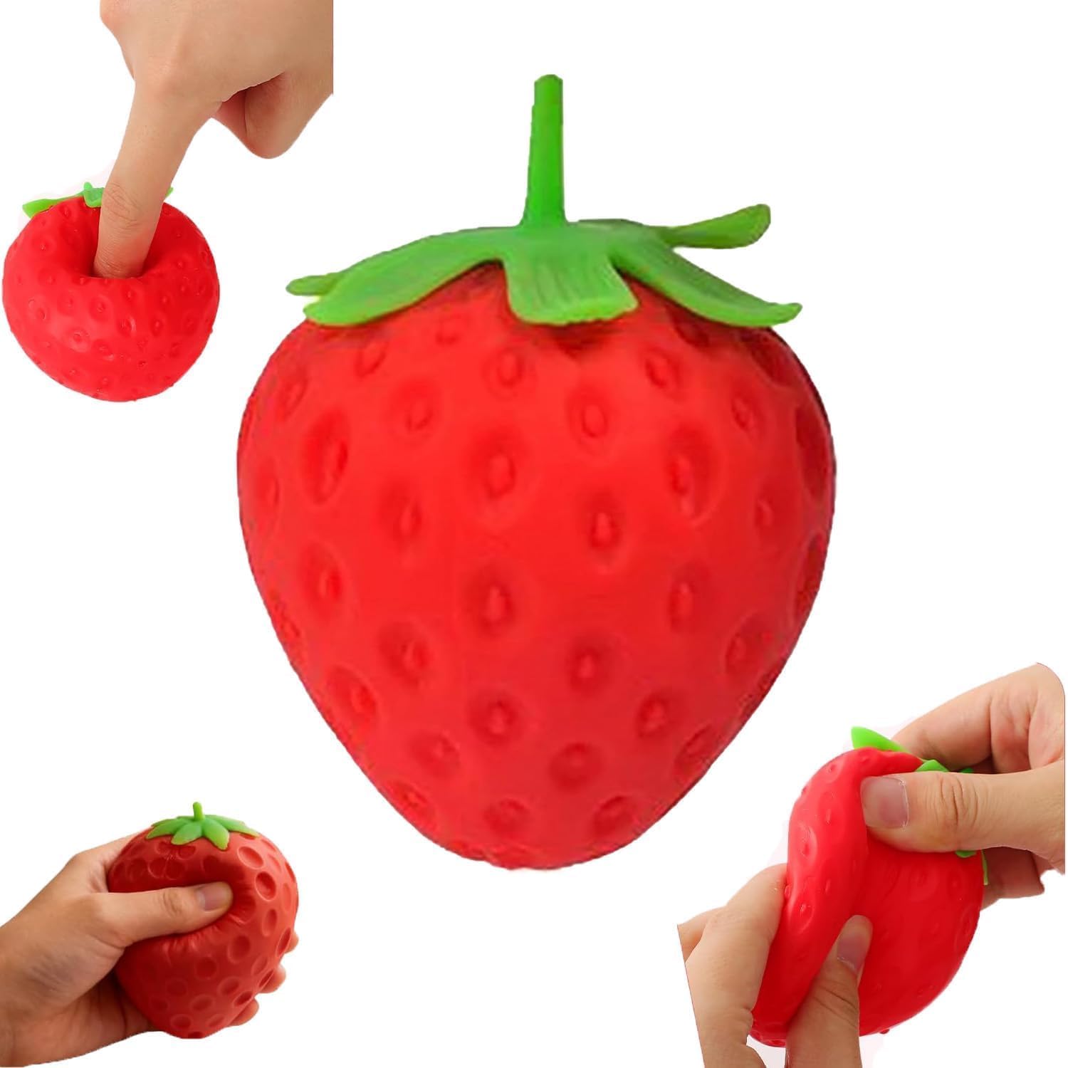 Strawberry Squishy Toy, Realistic Fruit Stress Ball, Soft Slow Rising Squeeze Fidget Toy for Stress Relief, Sensory Desk Toy for Adults & Teens, Party Favor Gift
