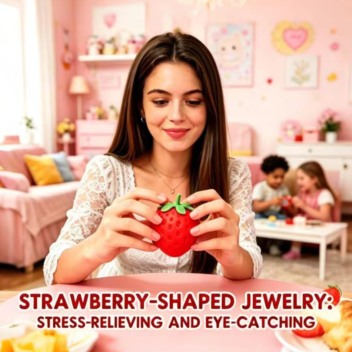 Strawberry Squishy Toy, Realistic Fruit Stress Ball, Soft Slow Rising Squeeze Fidget Toy for Stress Relief, Sensory Desk Toy for Adults & Teens, Party Favor Gift