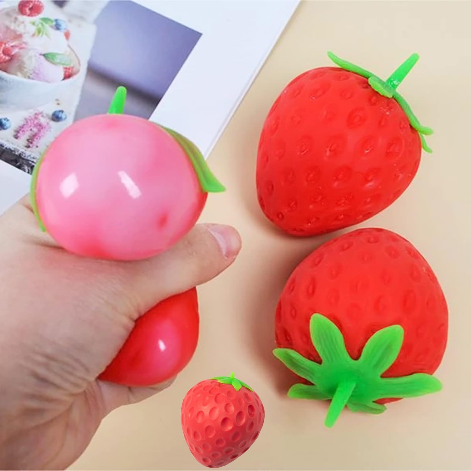 Strawberry Squishy Toy, Realistic Fruit Stress Ball, Soft Slow Rising Squeeze Fidget Toy for Stress Relief, Sensory Desk Toy for Adults & Teens, Party Favor Gift