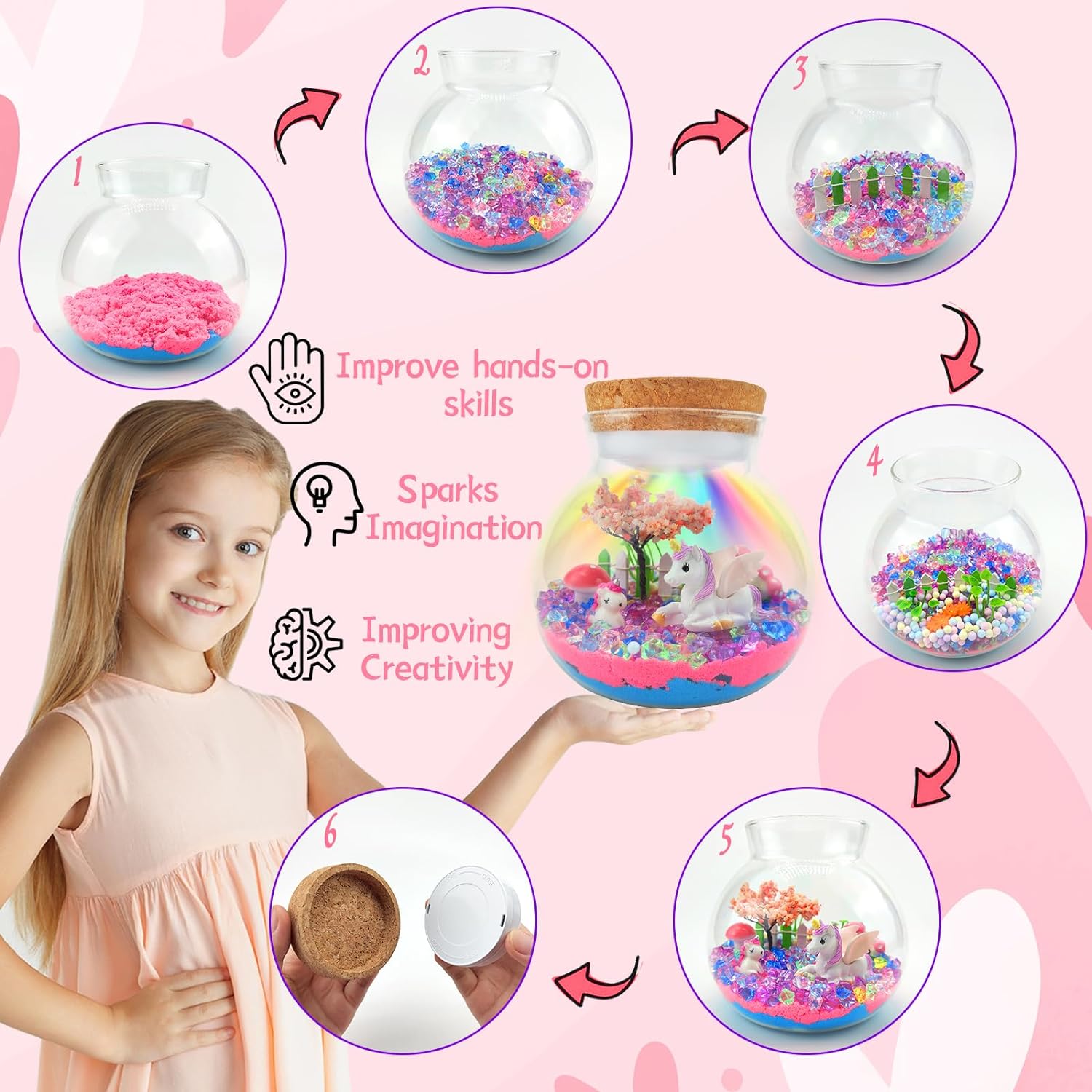 Unicorn Terrarium LED Craft Kit Perfect Birthday Gift for Girls Ages 4-10