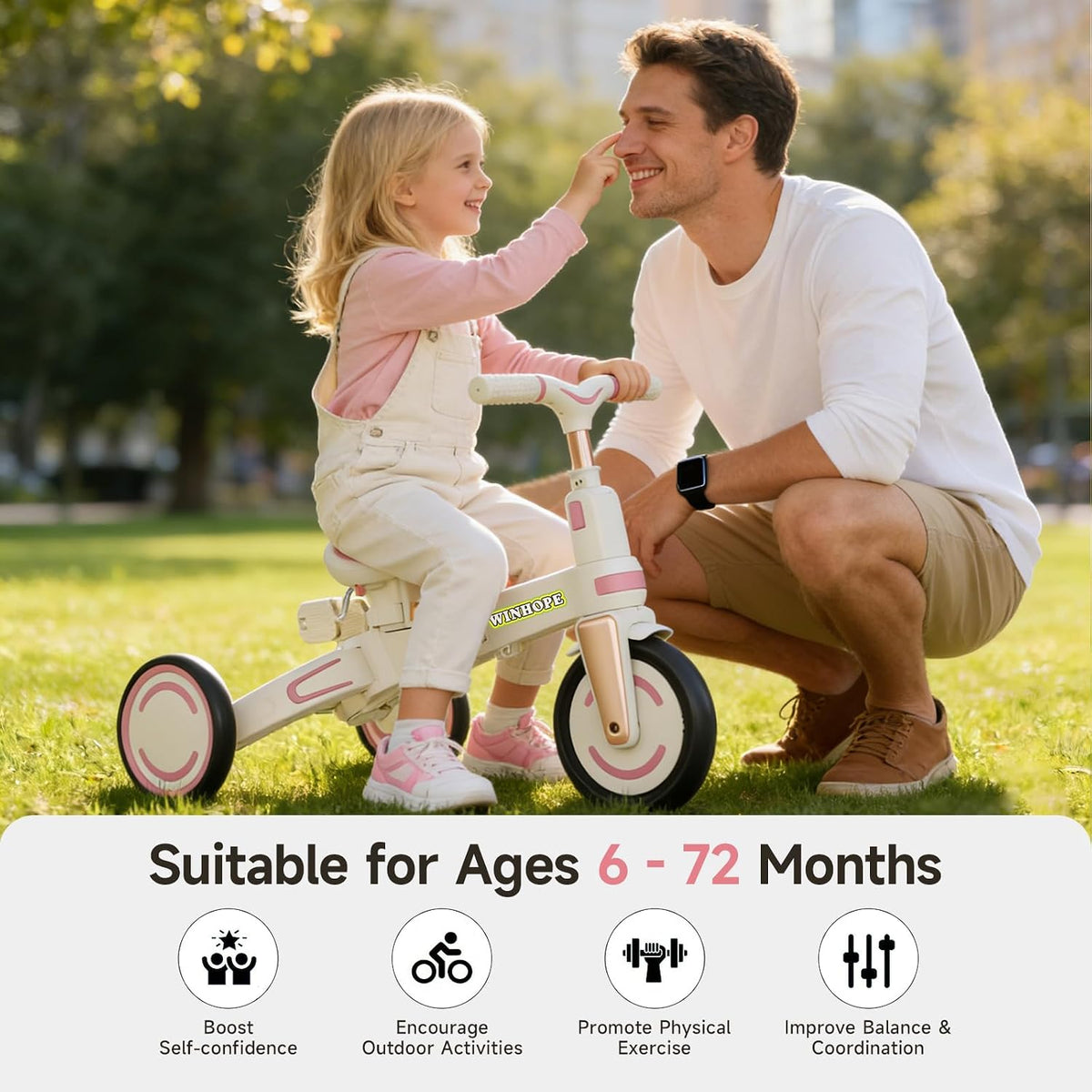 Winhope 9-in-1 Baby Tricycle with Push Handle & Canopy