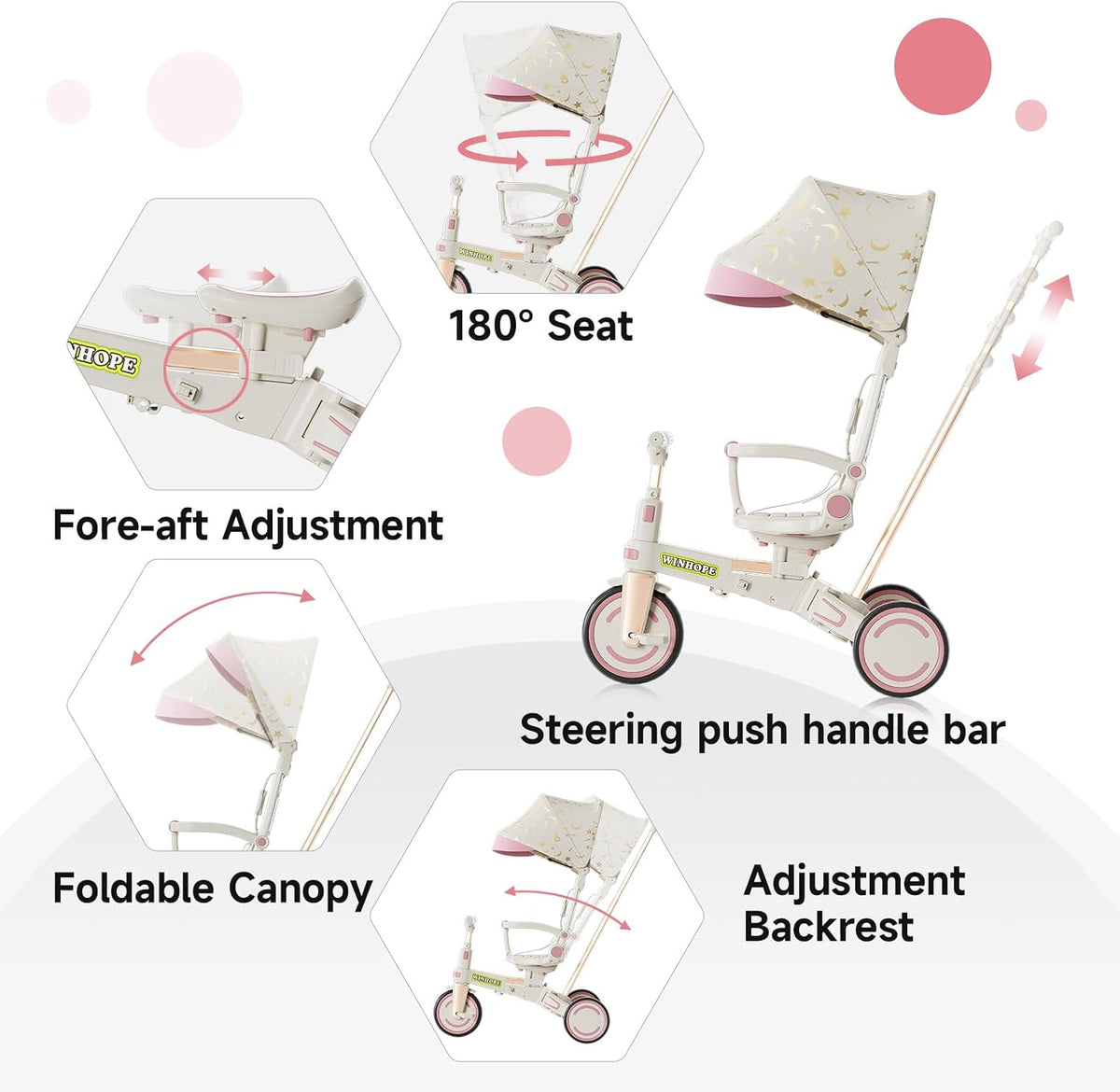 Winhope 9-in-1 Baby Tricycle with Push Handle & Canopy