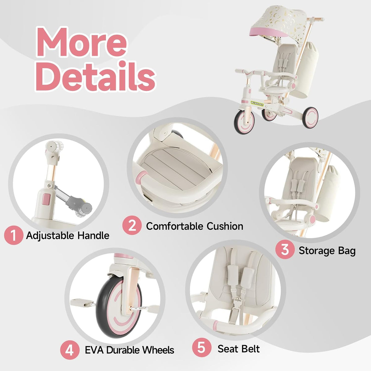 Winhope 9-in-1 Baby Tricycle with Push Handle & Canopy