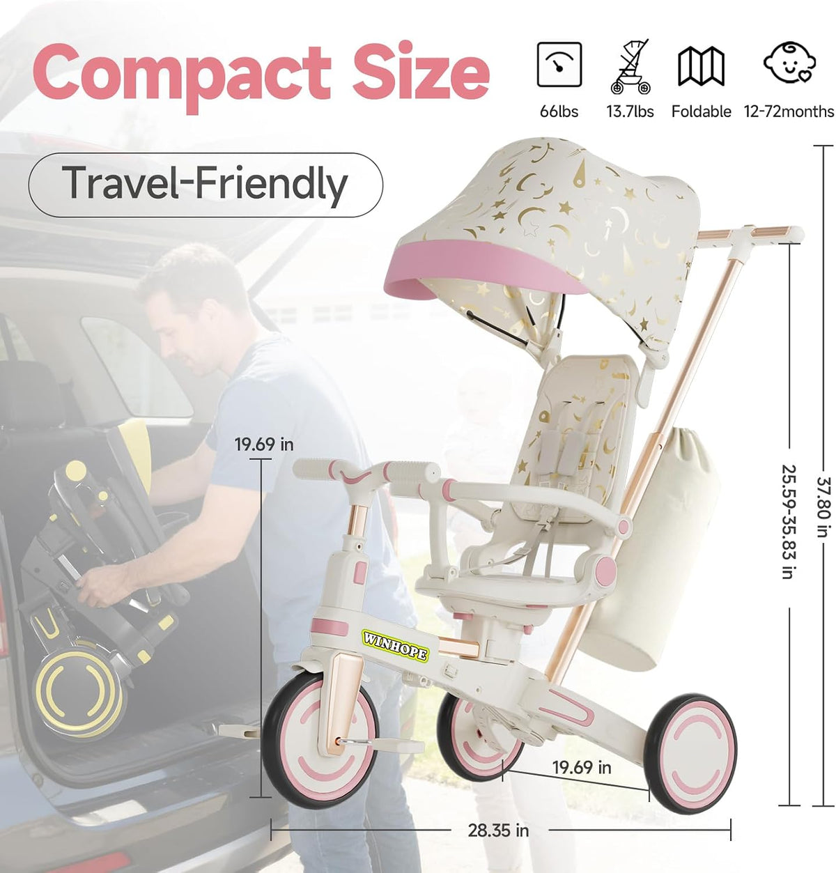 Winhope 9-in-1 Baby Tricycle with Push Handle & Canopy