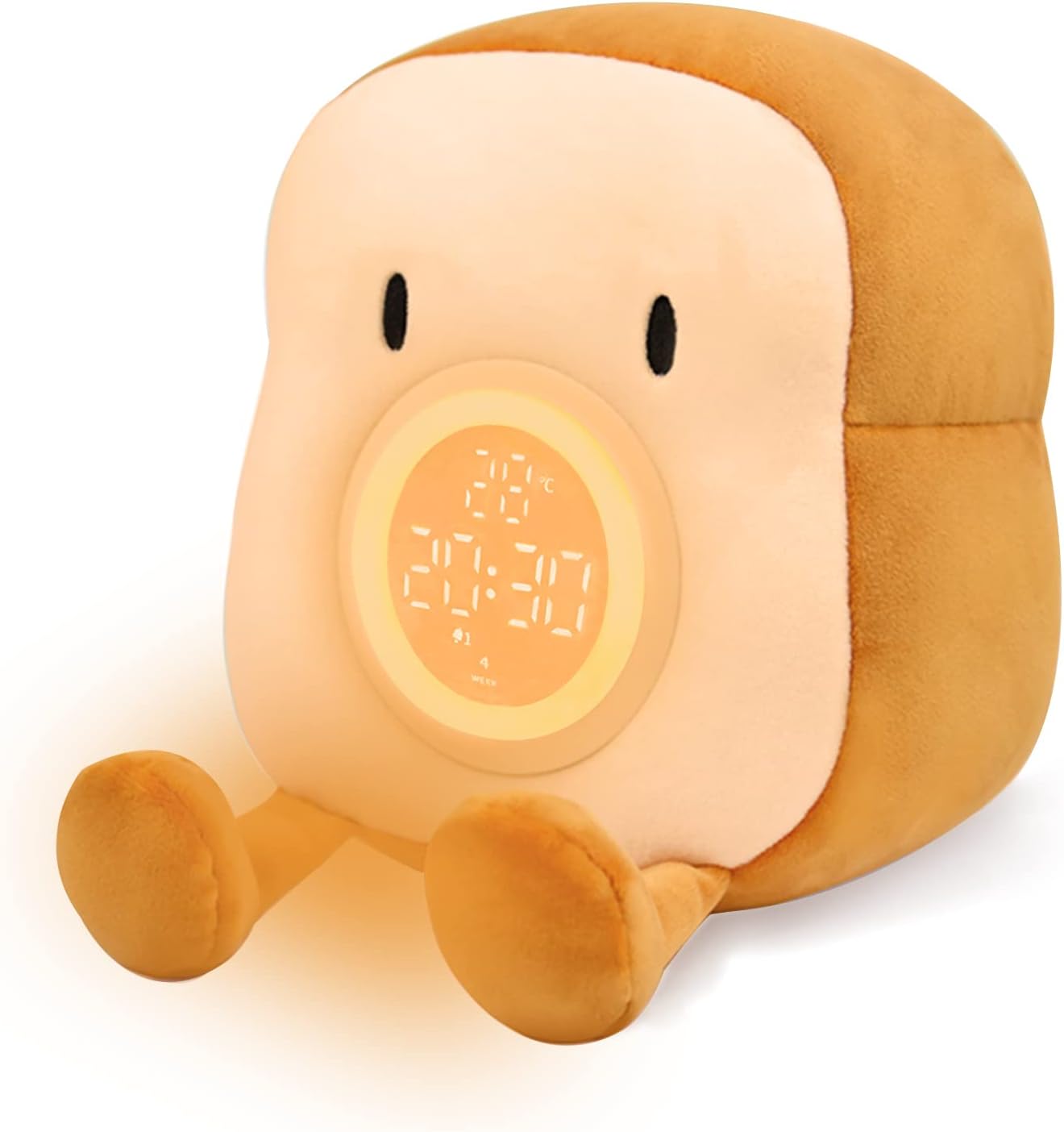 Cute Toast Plush Alarm Clock Rechargeable, Dimmable Night Light for Kids