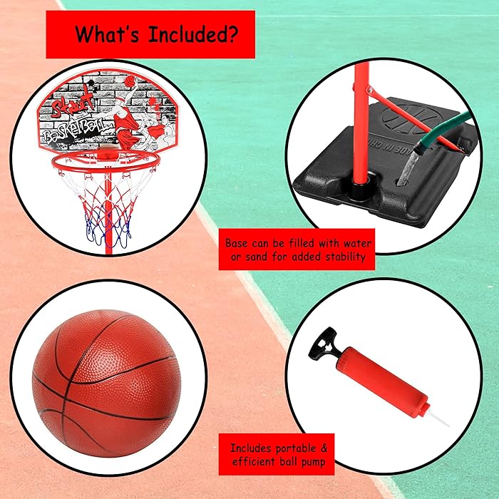 Adjustable Kids Basketball Hoop Indoor & Outdoor Portable with 5.8-8.7 ft Height Range