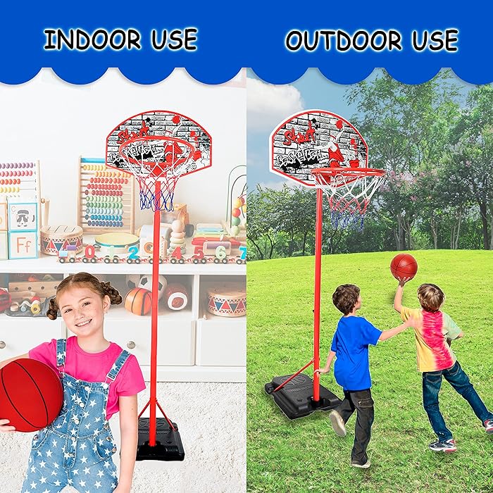 Adjustable Kids Basketball Hoop Indoor & Outdoor Portable with 5.8-8.7 ft Height Range