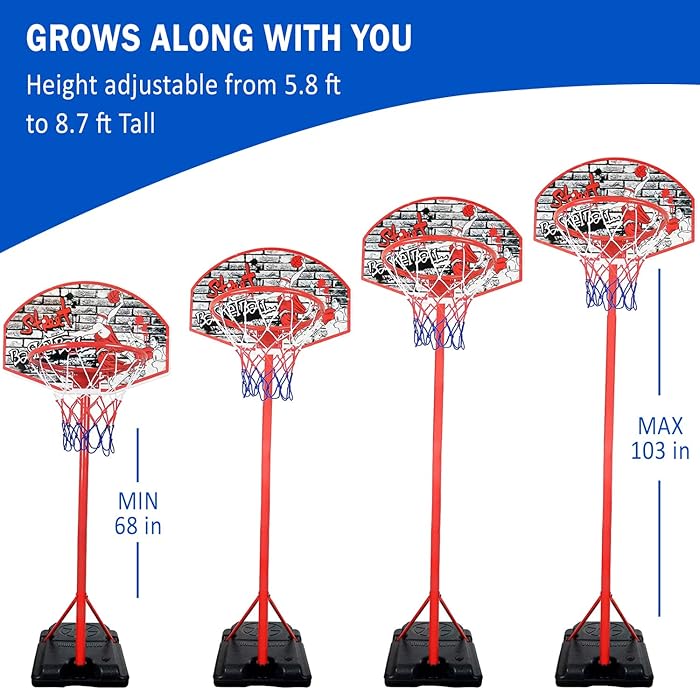 Adjustable Kids Basketball Hoop Indoor & Outdoor Portable with 5.8-8.7 ft Height Range