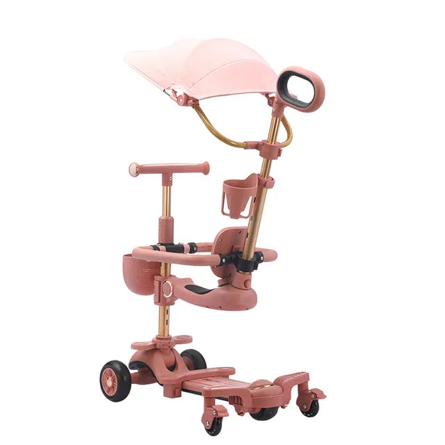 6-in-1 Kids Scooter with Push Handle, Tricycle for Toddlers with Canopy Black