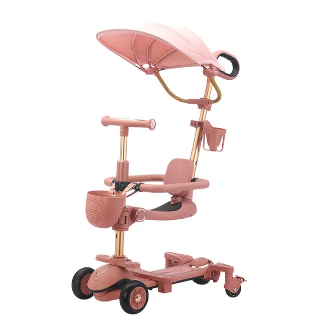 6-in-1 Kids Scooter with Push Handle, Tricycle for Toddlers with Canopy Black