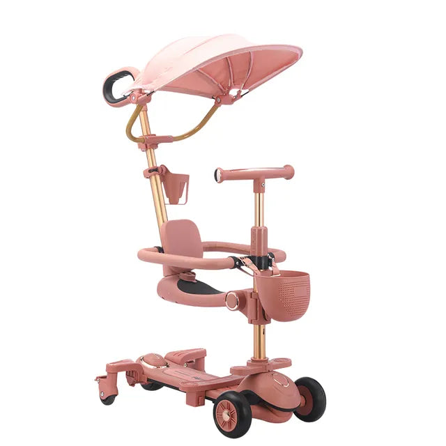 6-in-1 Kids Scooter with Push Handle, Tricycle for Toddlers with Canopy Black