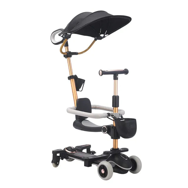 6-in-1 Kids Scooter with Push Handle, Tricycle for Toddlers with Canopy Black
