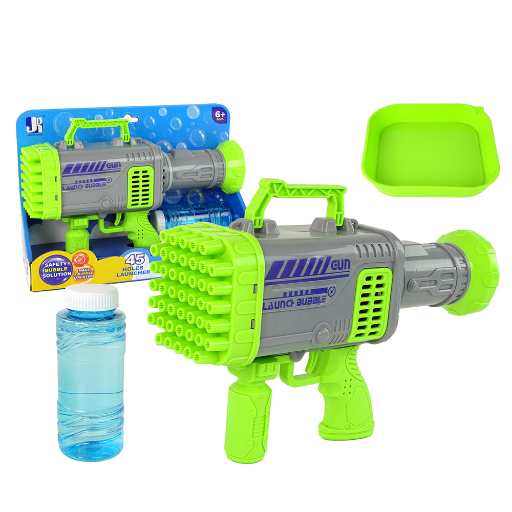 Green Soap Bubble Gun Fun Toy with Bubble Liquid and Container, for Kids 6+, Battery Powered, Portable