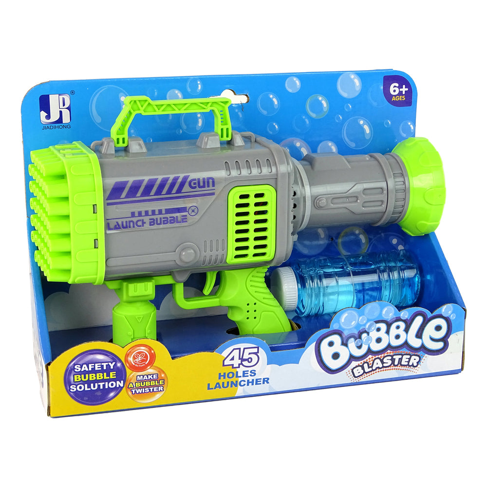 Green Soap Bubble Gun Fun Toy with Bubble Liquid and Container, for Kids 6+, Battery Powered, Portable