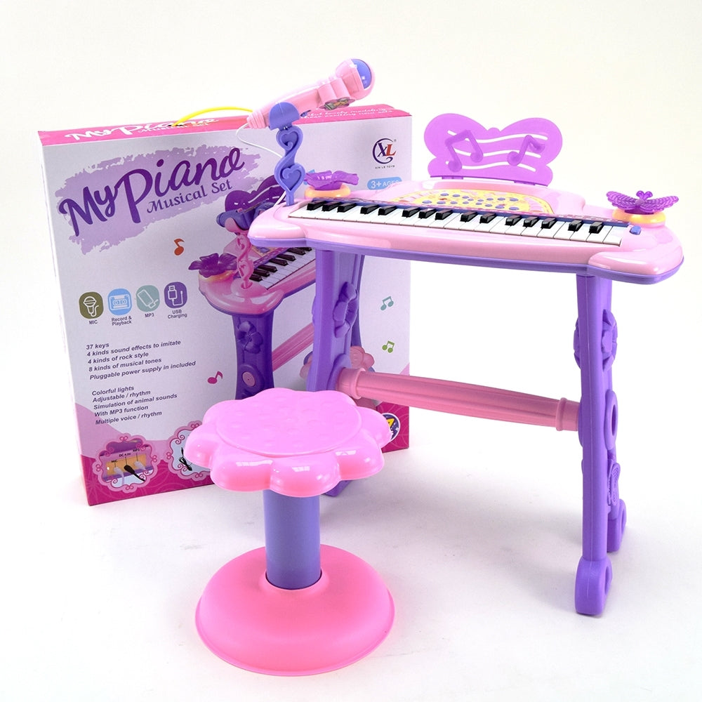 37-Key Kids Electronic Piano Keyboard with Microphone & Stool
