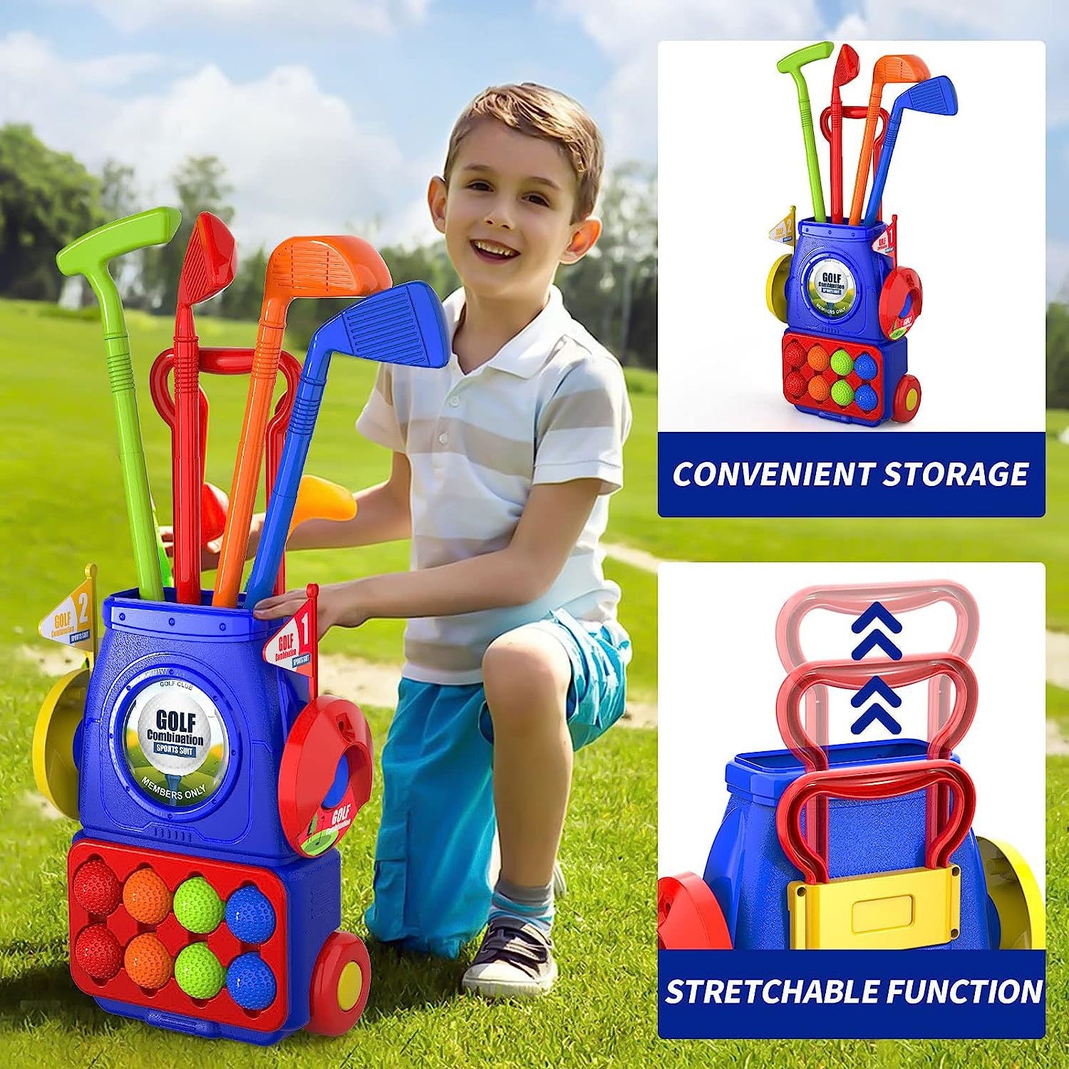 Kids Golf Club Set with Cart Fun Sports Toy for Boys & Girls