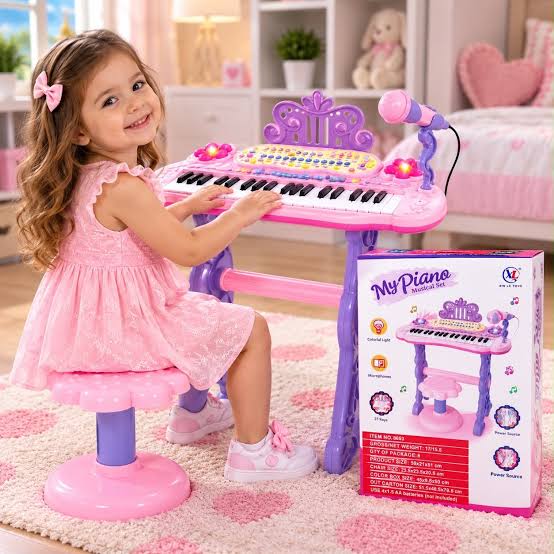 37-Key Kids Electronic Piano Keyboard with Microphone & Stool