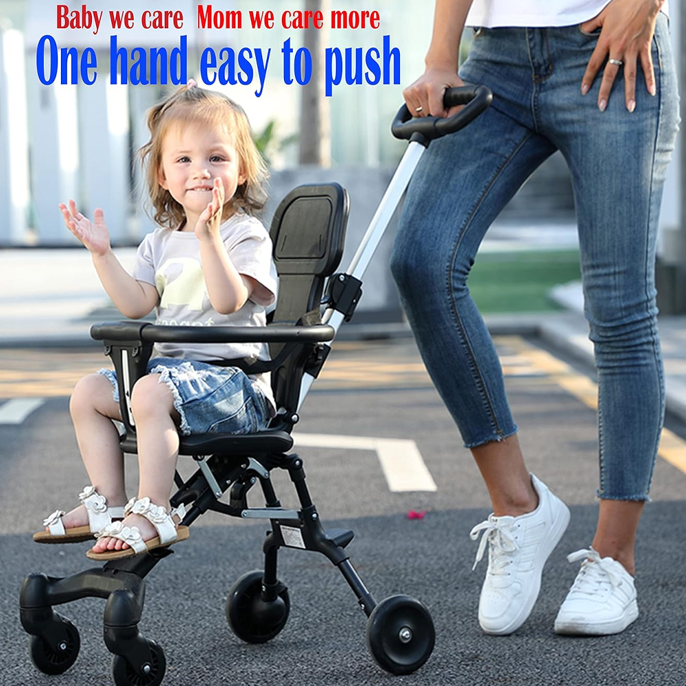 Jollyza Lightweight Foldable Baby Stroller 360° Swivel Black