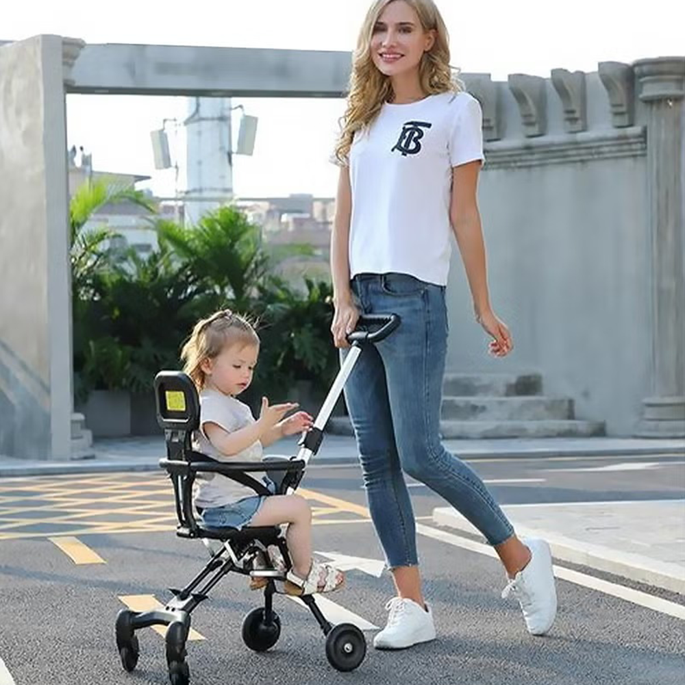 Jollyza Lightweight Foldable Baby Stroller 360° Swivel Black