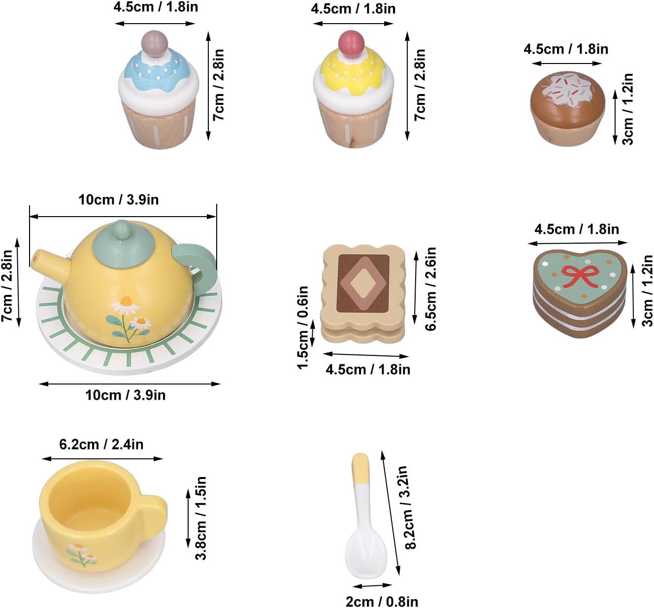 Wooden Tea Party Set with Cupcake Stand & Pretend Food Kids Playset toy for Ages 2-6