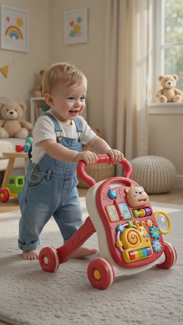 180 Nursery Rhymes, 6-in-1 Baby Walker & Activity Table Push Walker with Music Baby Rocking Car Multifunctional