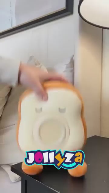 Cute Toast Plush Alarm Clock Rechargeable, Dimmable Night Light for Kids