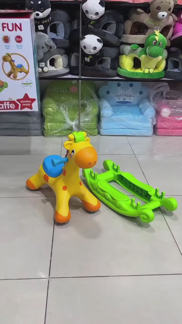 Rocking Giraffe 2-in-1 Ride-On Scoot Toy and Rocking with Music & Storage
