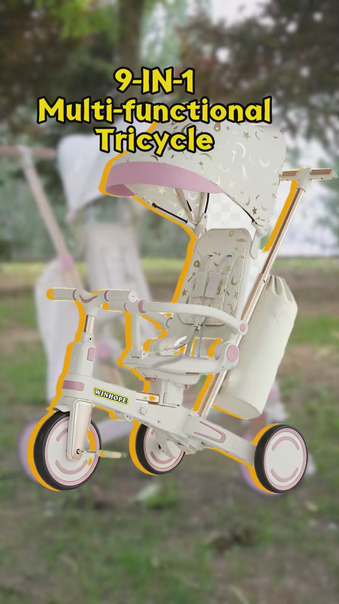Winhope 9-in-1 Baby Tricycle with Push Handle & Canopy
