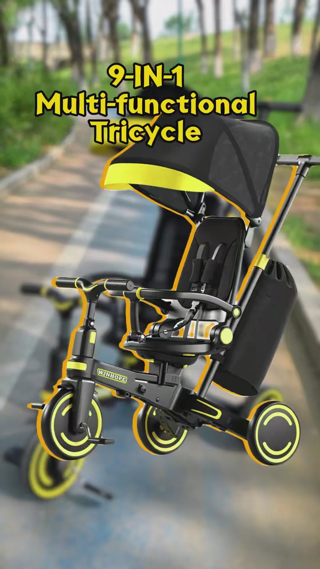 Winhope 9-in-1 Baby Tricycle with Push Handle & Canopy