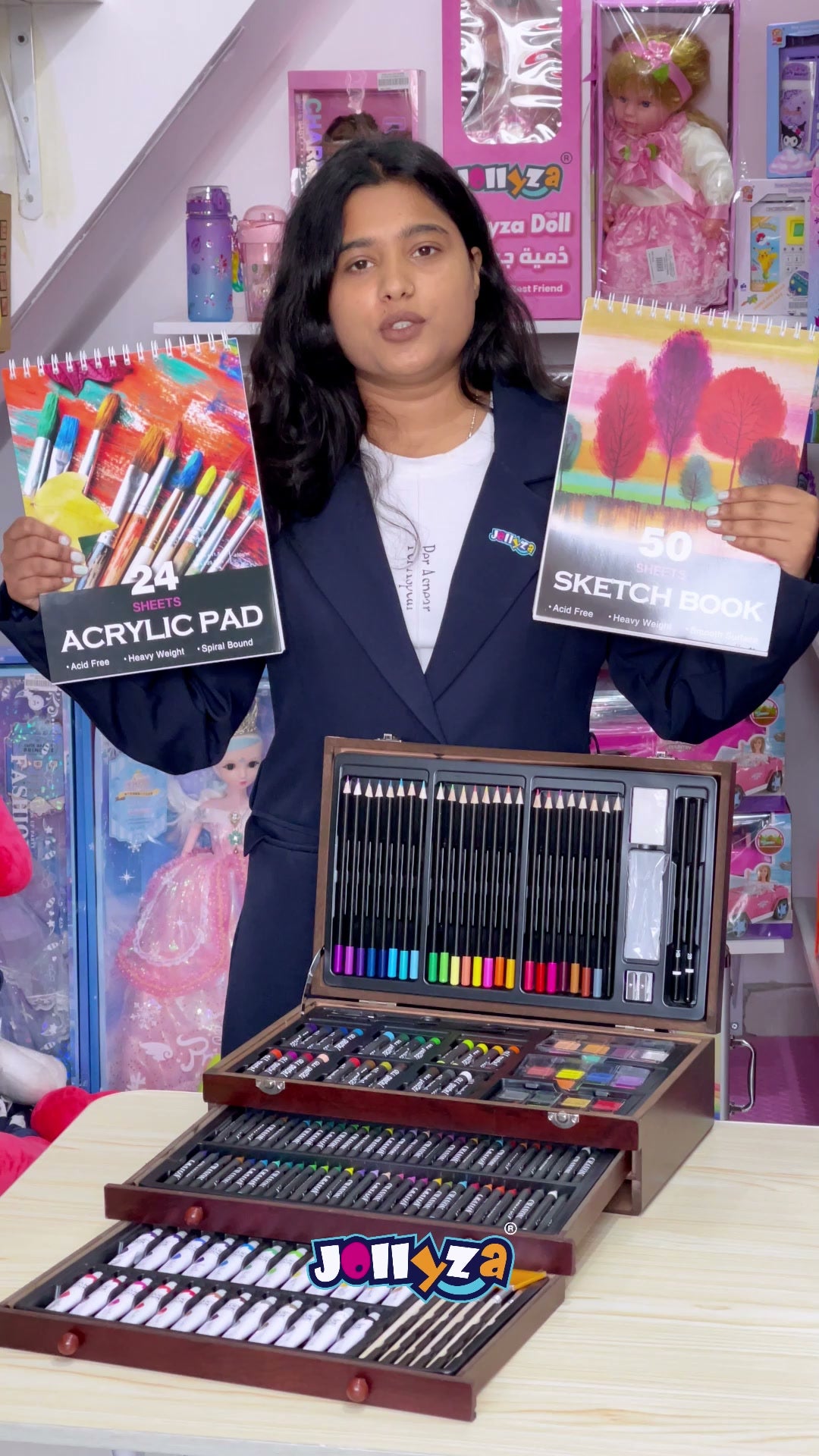 175‑Piece Deluxe Wooden Art Set with Acrylic Paints Colored Pencils, Crayons, Brush Set, Palettes & Dual Drawing Pads